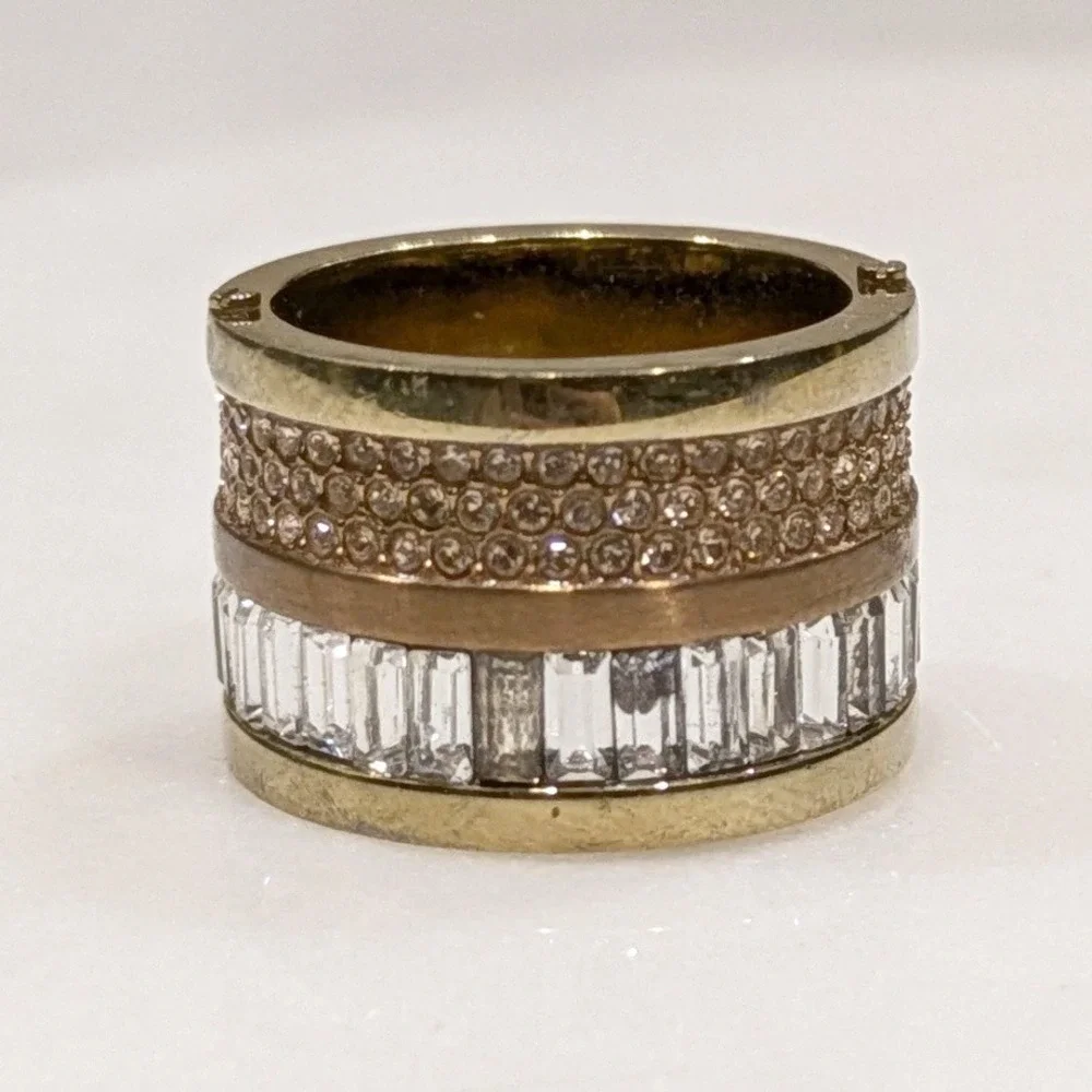 Michael Kors Brilliance Pave Barrel Ring Cigar Band Statement Gold Crystal